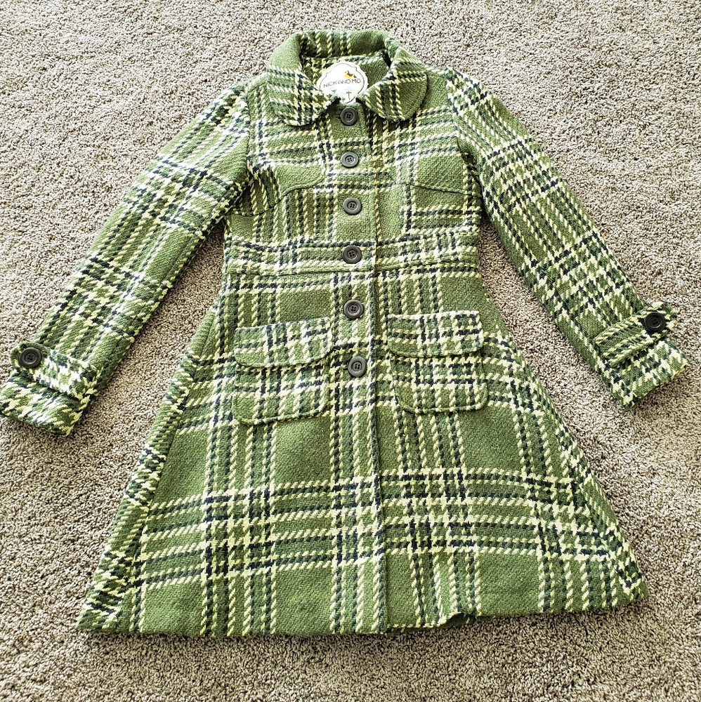 Nick & Mo Fit and Flare Green Plaid Coat